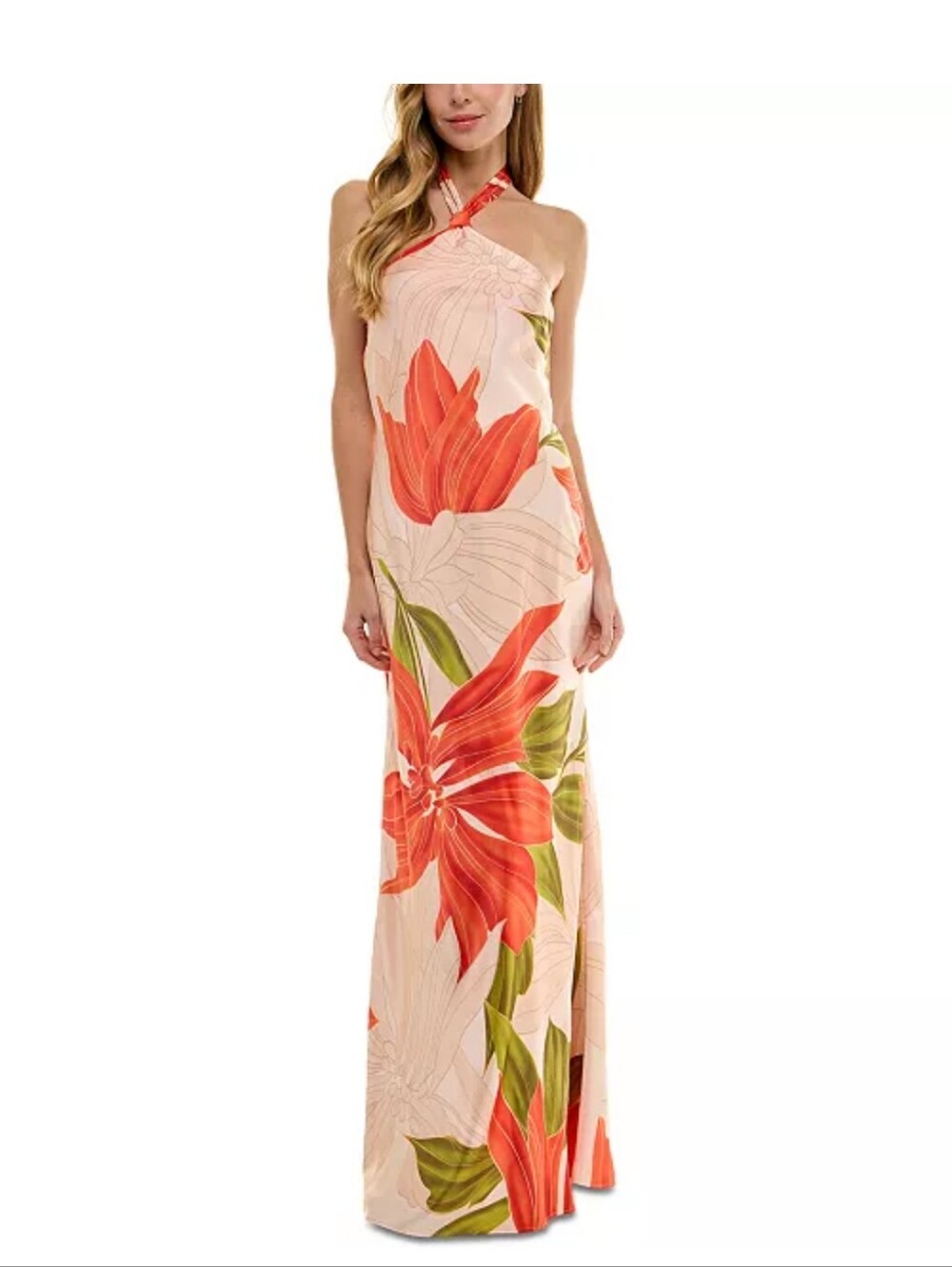 Seni & Cade NWT Floral Halter Maxi Dress Peach Red Green Size XL Events